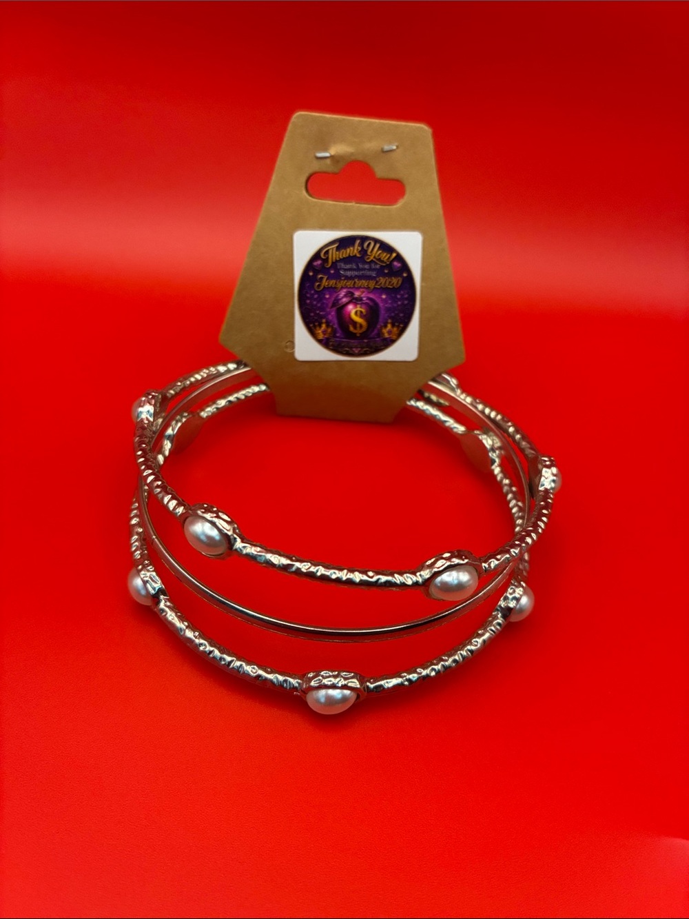 Silver Pearl Triple-Row Bangle Bracelet - Women Jewelry
